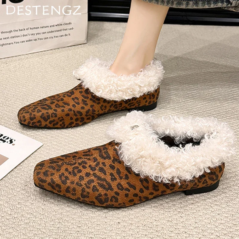 Женские ботильоны на меху замшевые короткие плюшевые модные хлопковые туфли с