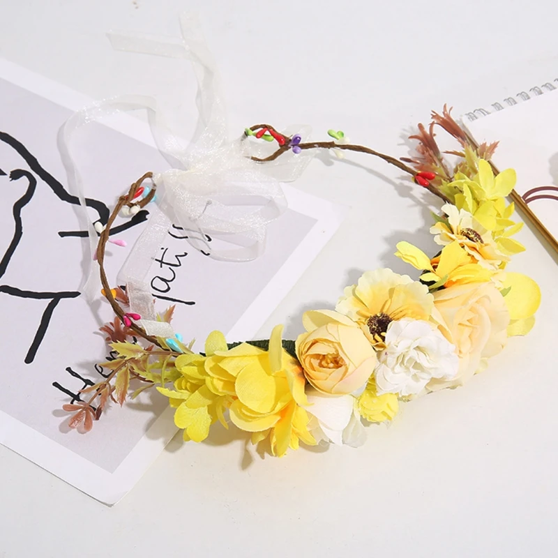 

Искусственная Цветочная корона ручной работы, венок, повязка на голову, Свадебный Цветочный стиль, богемный головной убор для плявечерние