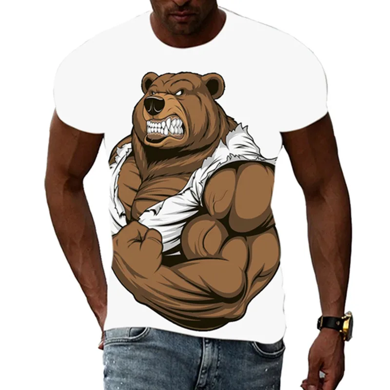 

Short Sleeve T-Shirt O-neck Casual Top Animal Oversized 3D Printing Cool Bear Summer Men's T-shirt Punk Rock Fitness Casual