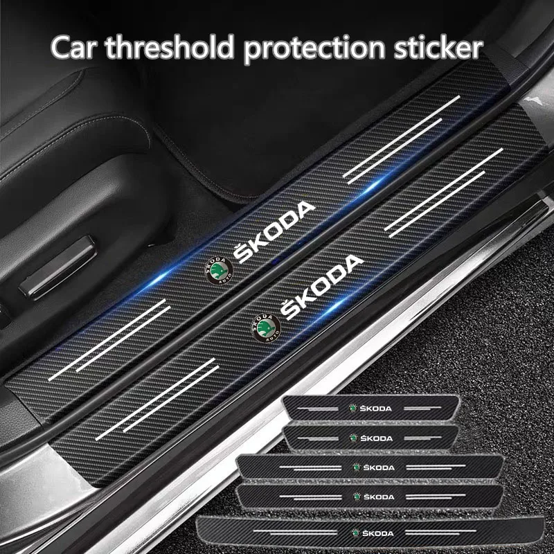 

60X7CM Car Door Sill Side Anti Scratch Protector Strip Carbon Fiber Car Sticker for Skoda Octavia Kodiaq Fabia Superb