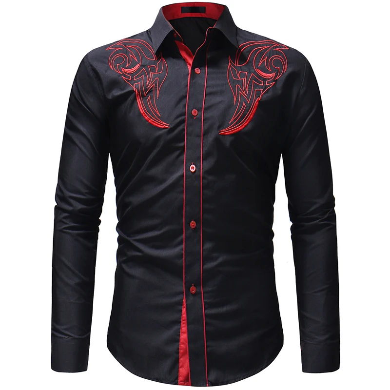 

Fashion Men's Embroidered Western Shirt Long Sleeve Slim Casual Shirt