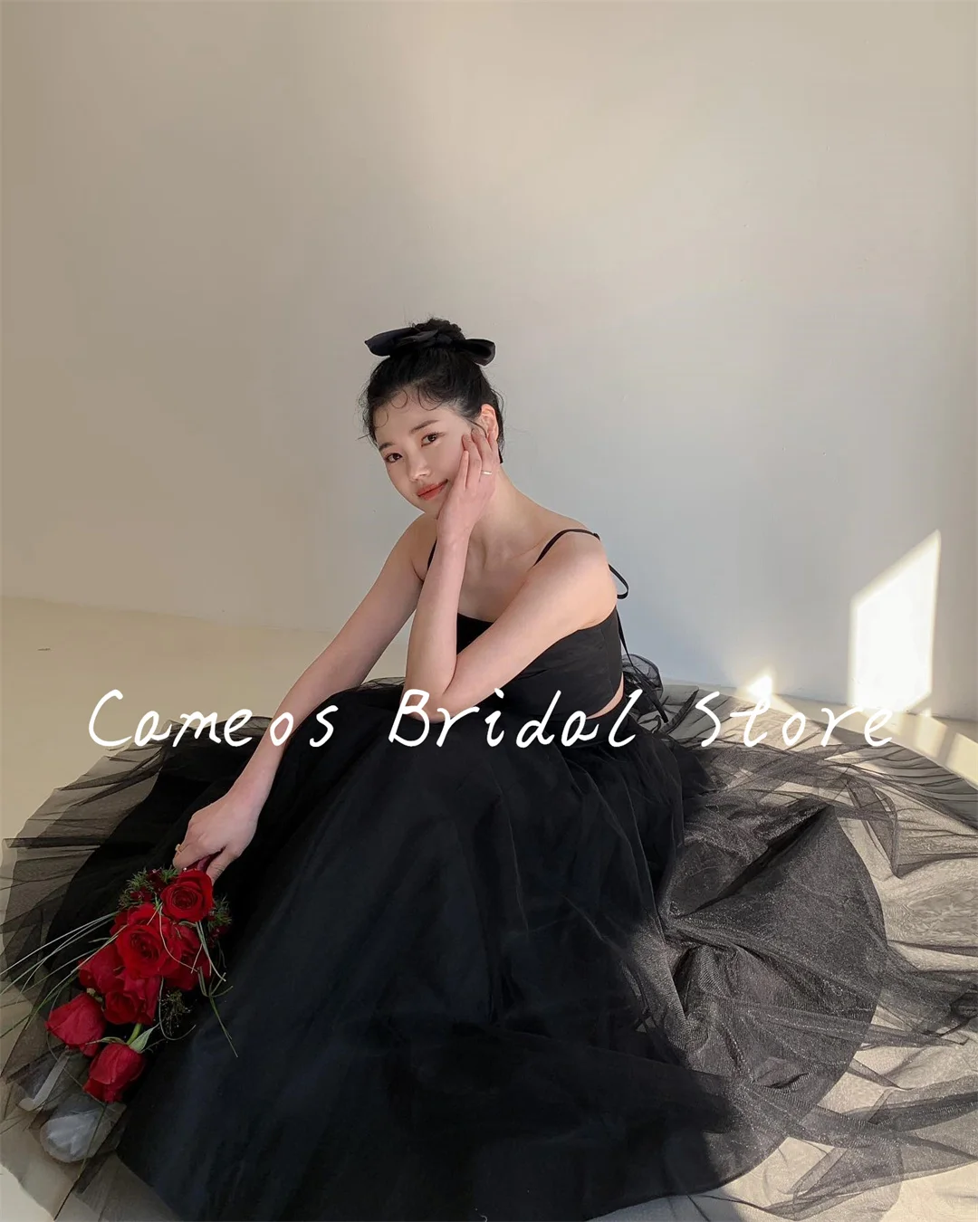 

Женское вечернее платье на заказ SONDR, черное фатиновое ТРАПЕЦИЕВИДНОЕ платье для выпускного вечера, простая модель для невесты