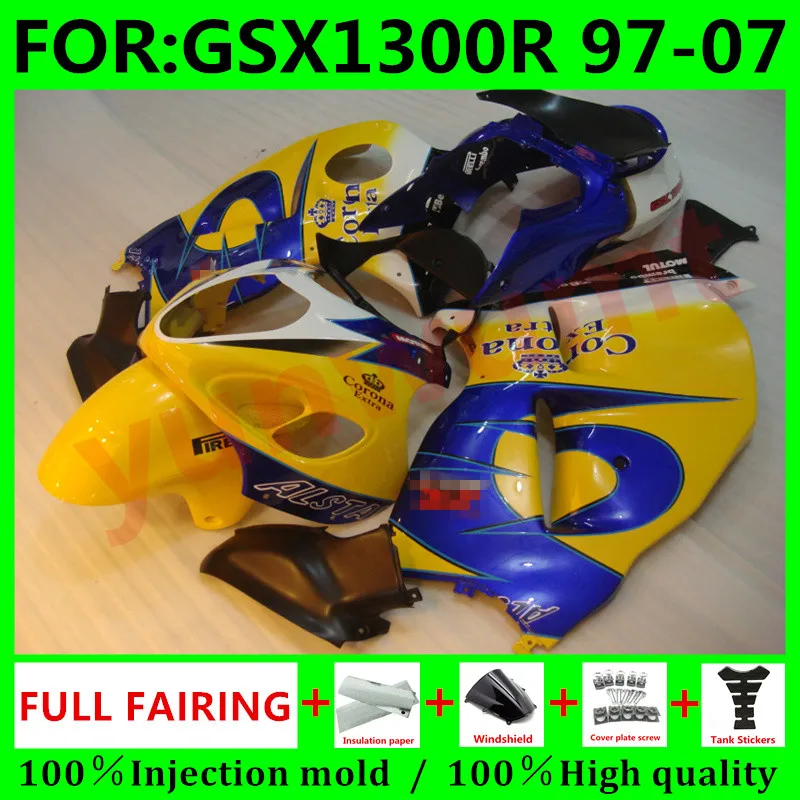 

Motorcycle HAYABUSA full Fairing for Suzuki GSXR1300 03 04 05 06 07 GSX1300R 97 98 99 00 01 02 bodywork Fairings set blue yellow