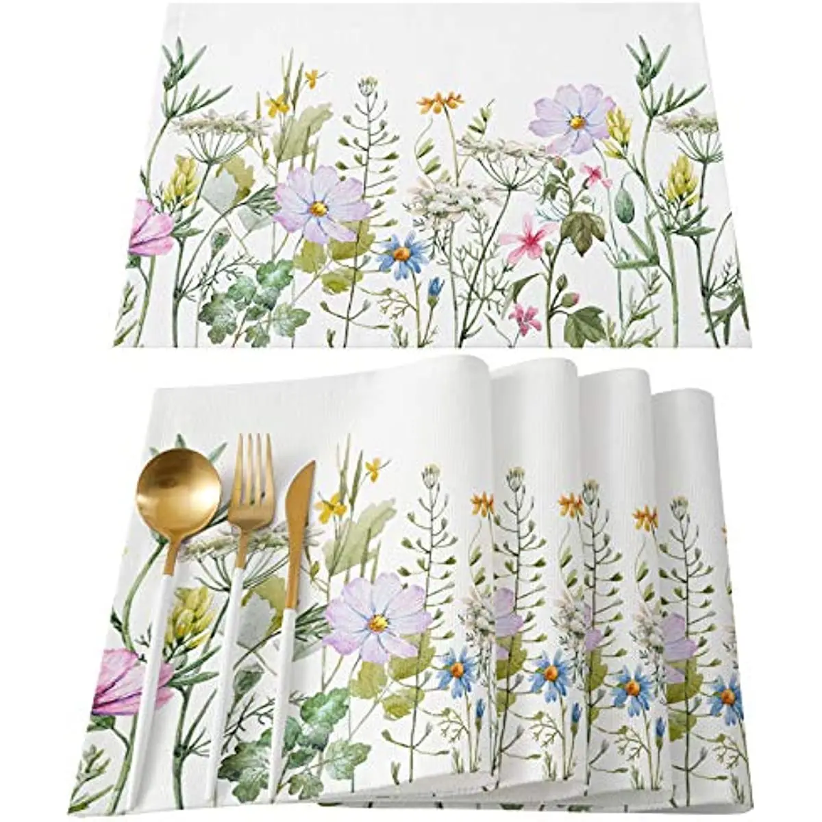 

Spring Flower Floral Placemats Set of 6,Non Slip Washable Table Mats Set, Colorful Spring Table Placemats for Kitchen Dining