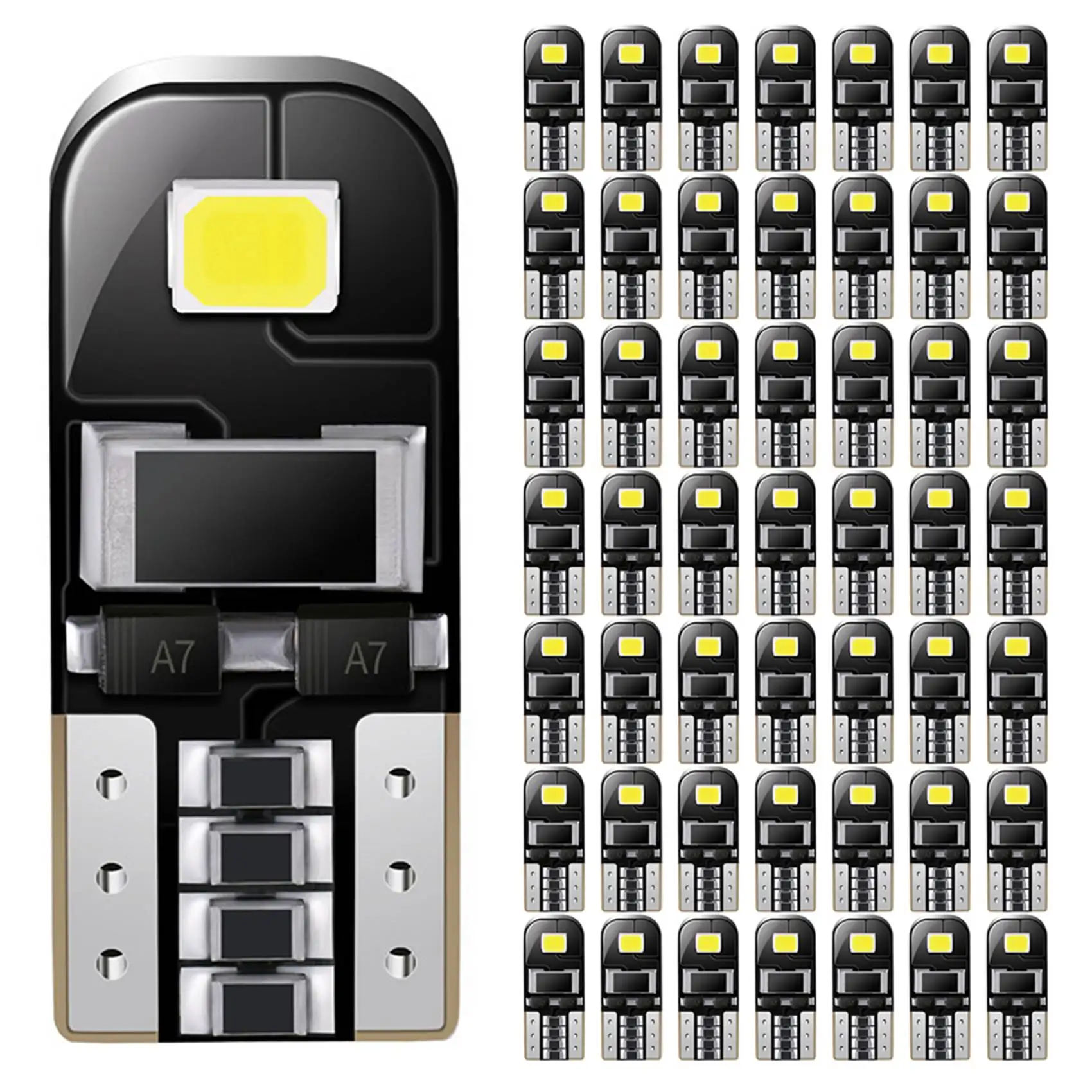 

50 шт. W5W T10 Светодиодные лампы Canbus 168 194 2SMD 12 в 6000K Автомобильный Интерьер Карта купольные лампы для чтения парковочный свет без ошибок