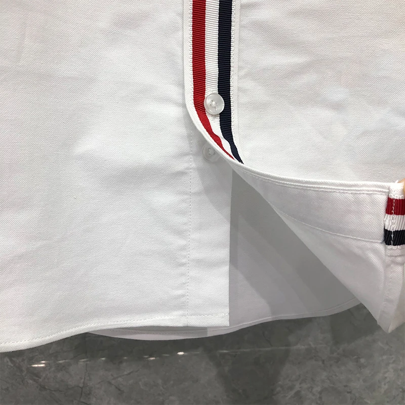 TB THOM 100% Cotton Shirt Fashion Brand Spring Autunm Men's Shirt Webbing Casual  Oxford Clothes High Quality Wholesale TB Shirt