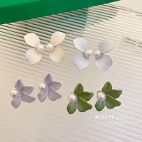 lovoacc korean fashion multicolor flower petal drop earrings for women imitation pearl floral earring bohemia holiday jewelry