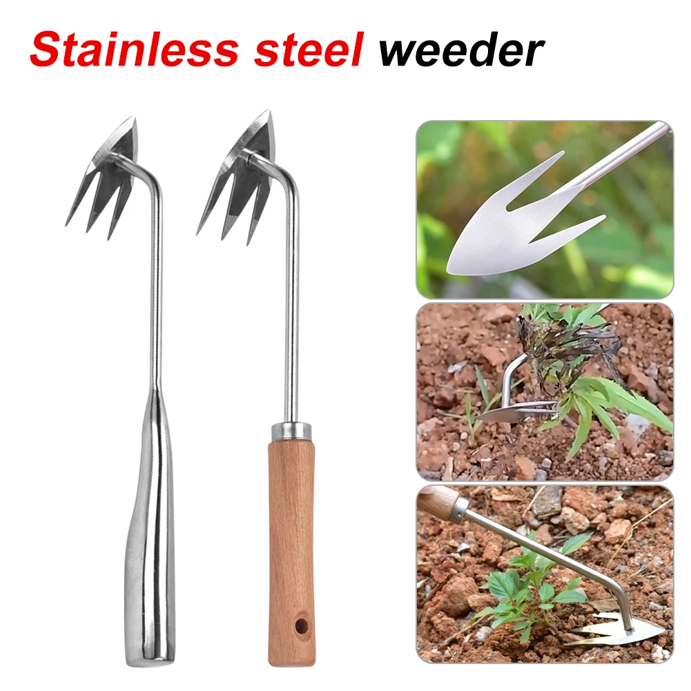 

Portable Stainless Steel Weeding Rake Harrow Handheld Steel Weeding Hoe Hand Weeding Removal Puller Household Gardening Tools
