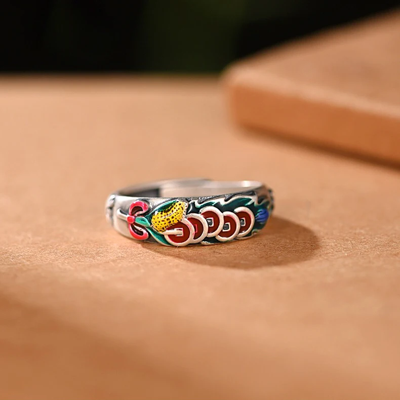 

Money Enamel Ring for Men and Women Trendy Style Light Luxury Retro National Style Copper Coin