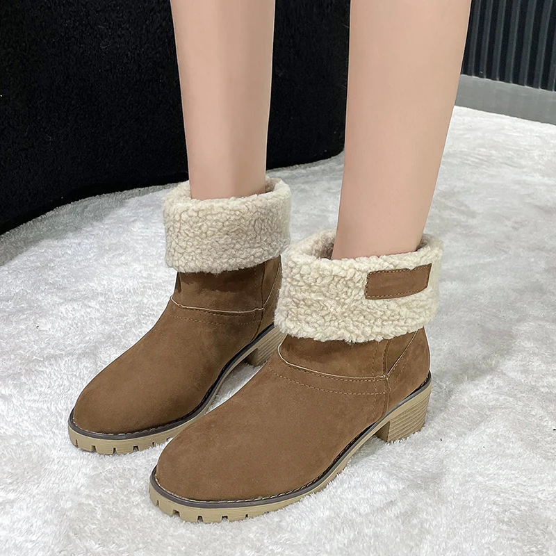 

Short Furry Warm Snow Boots 2023 Winter Boots Women Fur Ladies Warm Wool Booties Ankle Comfortable Shoes Casual Female Mid Calf