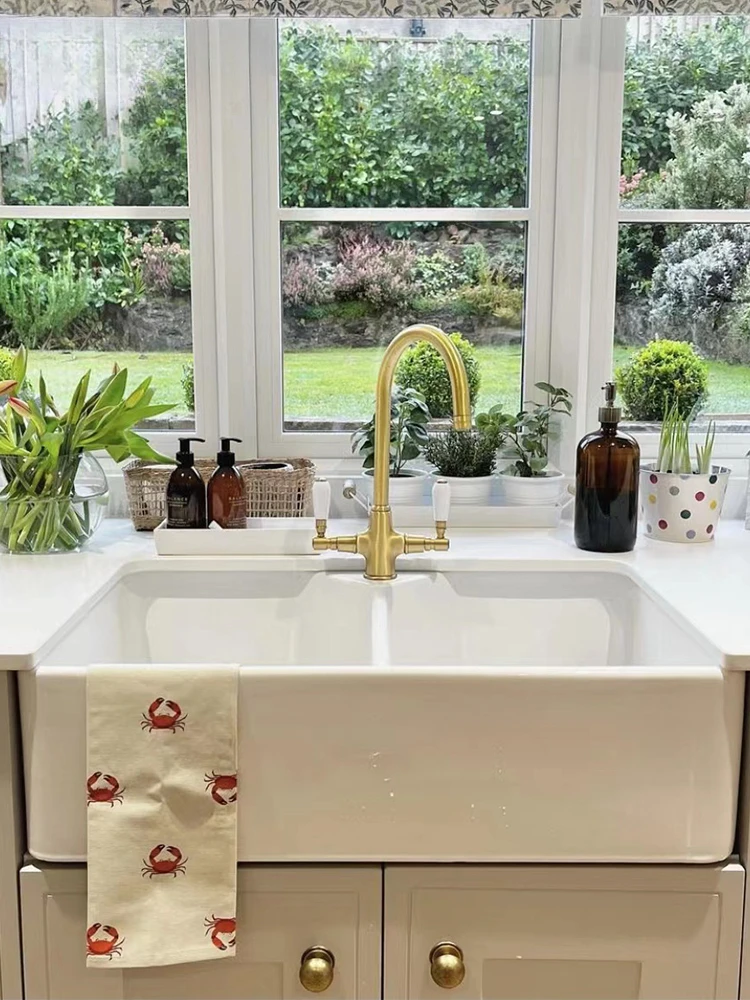 Американская кухонная двойная раковина открытая полуутопленная керамическая