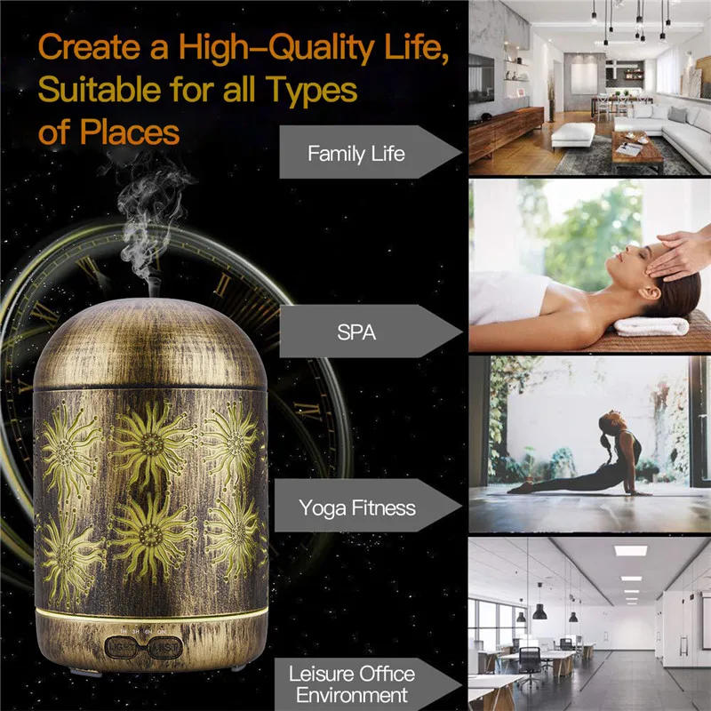 300ML Ultrasonic Air Humidifier Aromatherapy Essential Oil Diffuser 7 Colors Night Light Auto Shut Off Timer Quiet Home Office |