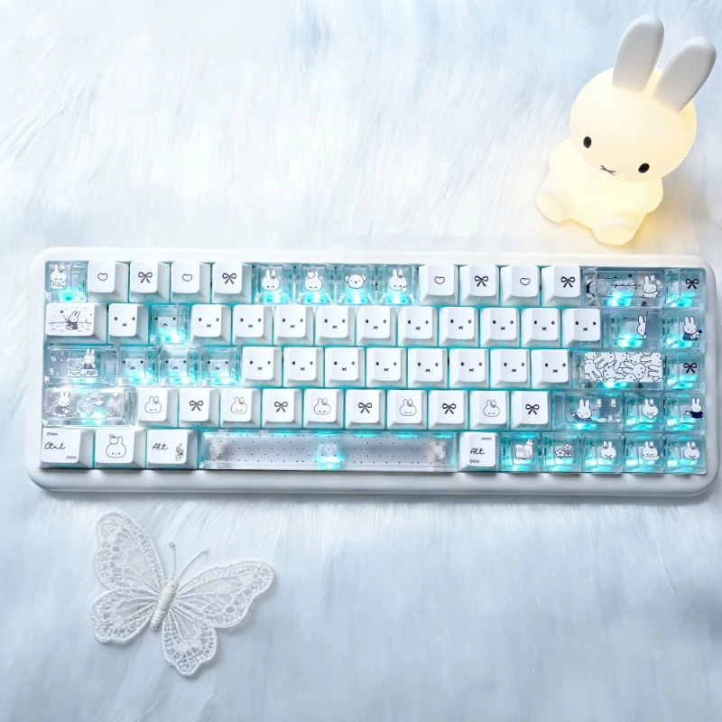 Мультяшные кавайные кейкапы Miffy, синие, с боковой гравировкой, полупрозрачные, оригинальные, заводские, для магнитных переключателей, с хорошим внешним видом (art.: 3920dca7d2aad) - 3920dca7d2aad