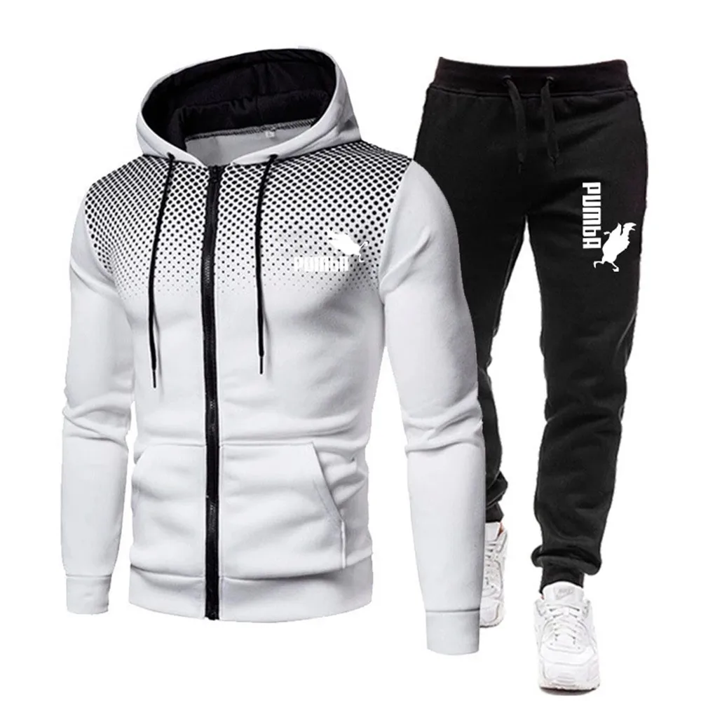 New Men's Running Tracksuit 2 Pieces Sets Hoodie + Pants Fleece Zipper Sweatshirt Casual Sport Sweatpants Mens clothing