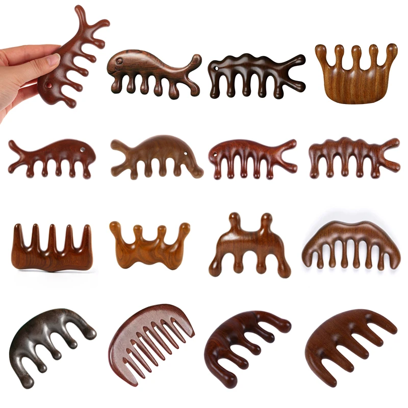 

Body Meridian Massage Comb Sandalwood Massage Head Five Wide Tooth Comb Blood Circulation Anti-static Smooth