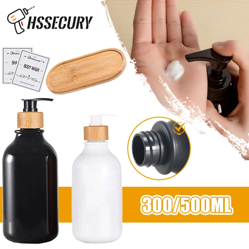 

Soap Dispenser Bottle Refillable Shampoo Shower Gel Bottle Bamboo Wood Pump Bathroom Lotion Liquid Storage Container and Sticker