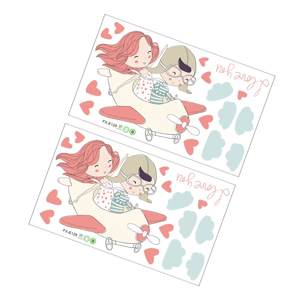 

2Sheets Decorative Cartoon Couple Sticker Valentine's Day Wall Decal for Home
