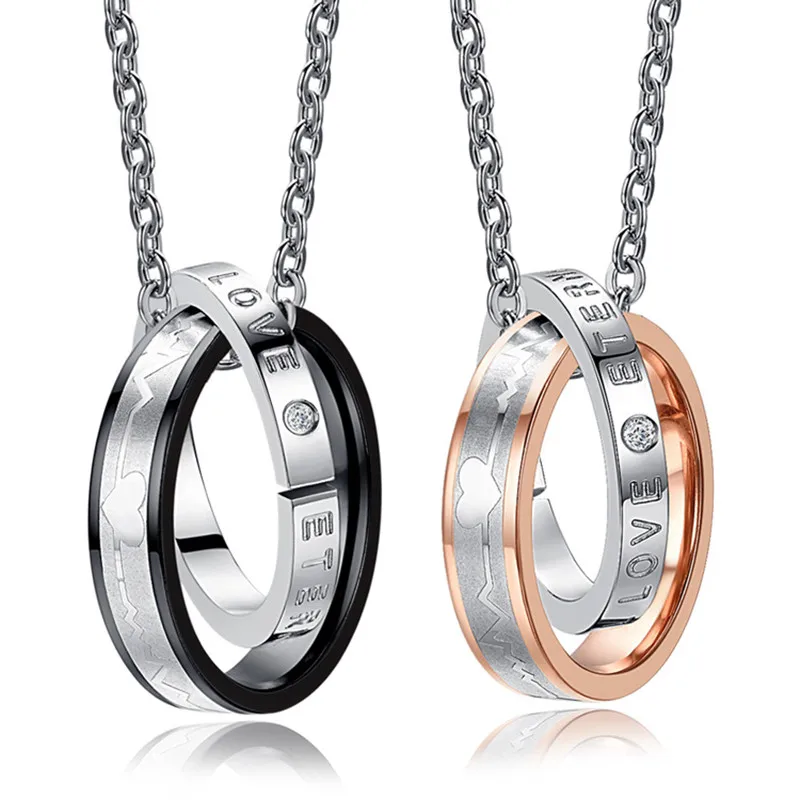 

Couples Necklace Stainless Steel Crystal Electrocardiogram Design Pendants Necklaces Women Men Fashion Jewelry