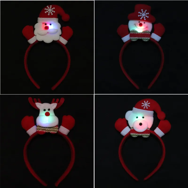20pcs Christmas Headbands Holiday Xmas Tree Hat Stocking Snowman Bear Reindeer Antler Santa Claus Elf Hairbands Head Hoops Party