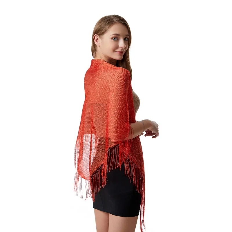 

Foreign Trade Summer Scarf Bright Silk Outer Shawl Tassel Clothes Accessories Waist Scarf Trendy Girls' Triangle Scarf