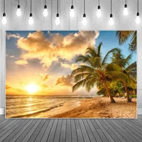 summer dusk clouds sea beach scenic photography backgrounds tropical palm tree seaside sands holiday party photo backdrops props