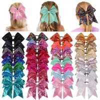 26 colors fashion sequins cheer bow shiny bows with elastic hair ties sparkly headwear for girls softball competition wholesale