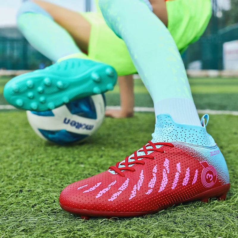 Men's New High Top Soccer Shoes TF/FG Durable Anti Slip Football Boots High Quality Children's Outdoor Grass Training Shoes