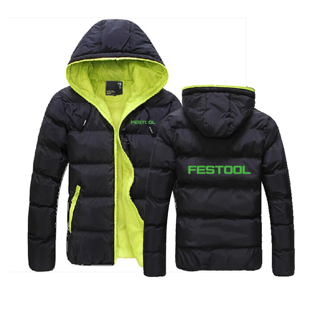 

2023 Festool Tools Men's New Winter Color Block Zipper Warm Cotton Coat Casual Hooded Jacket Fashion Outdoor Coats Pullover Tops