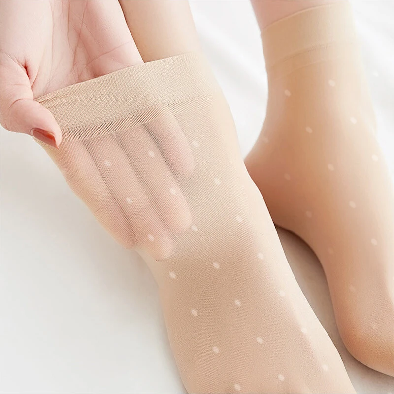 6 pairs/lot Summer Ultra-thin Sexy Transparent Silk Socks for Women Fashion Polka Dot Pattern High Stretch Nylon Breathable Sock