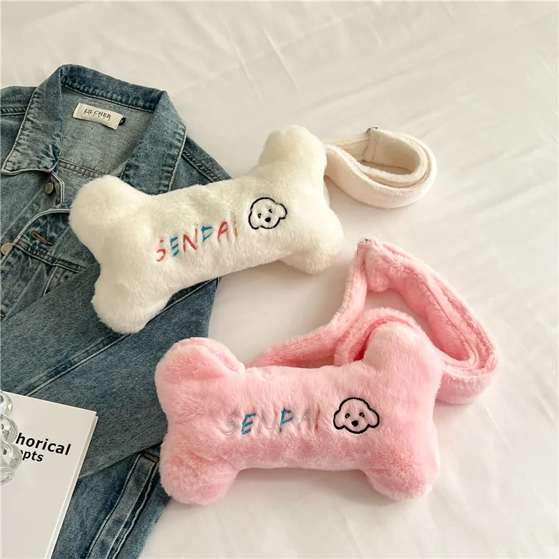 

Креативная модная женская нагрудная сумка, сумка через плечо, милая сумка-мессенджер с плюшевыми косточками, сумка через плечо