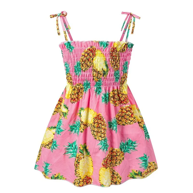 

Summer Girls Dresses Flower Print Coloful Kids Elastic Dress 2022 New Fashion Holiday Beach Children Clothes