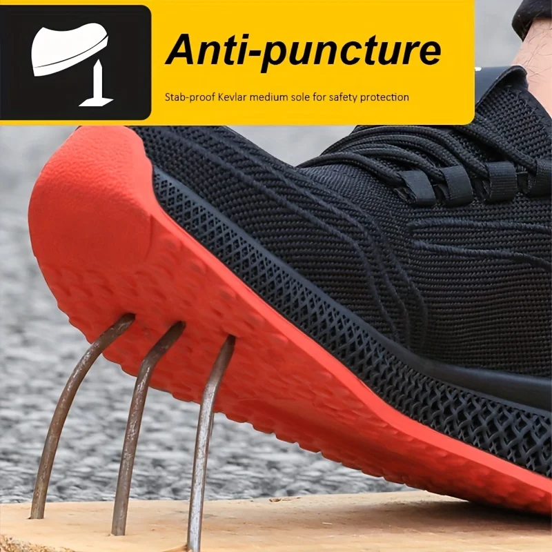 

Men's Work Safety Shoes, Puncture Proof Anti-skid Steel Toe Work Shoes, Outdoor Breathable Industrial Construction Sneakers