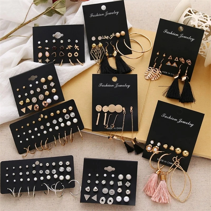 

FNIO Women's Earrings Set Pearl Earrings For Women Bohemian Fashion Jewelry 2020 Geometric Crystal Heart Stud Earrings
