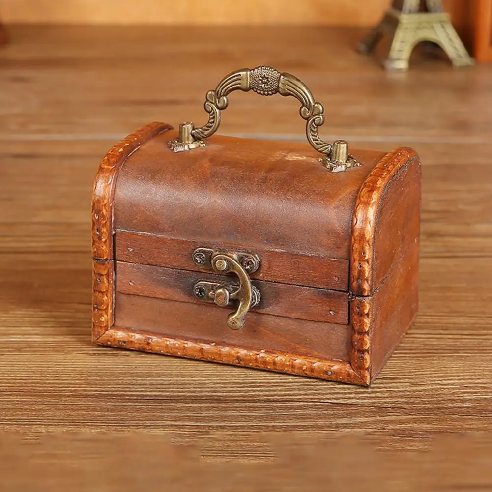 

Useful Jewelry Box Durable Photography Prop Retro Wooden Jewelry Box Small Suitcase Ring Case Earrings Storage Box