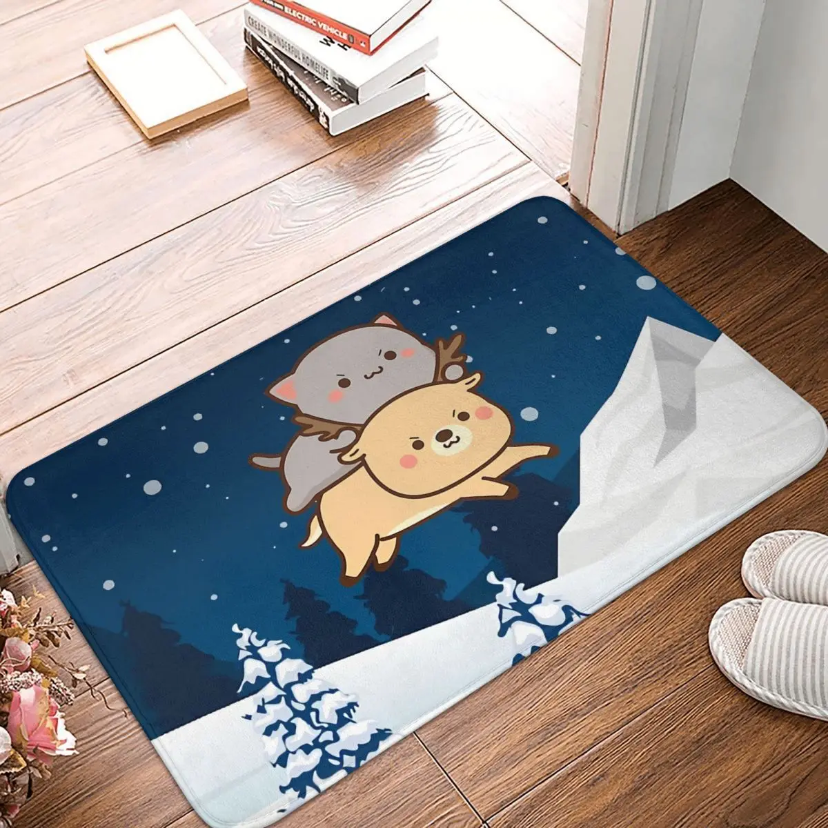 

Peach Goma Mochi Cat Non-slip Doormat Riding A Reindeer Carpet Bath Bedroom Mat Prayer Flannel Pattern