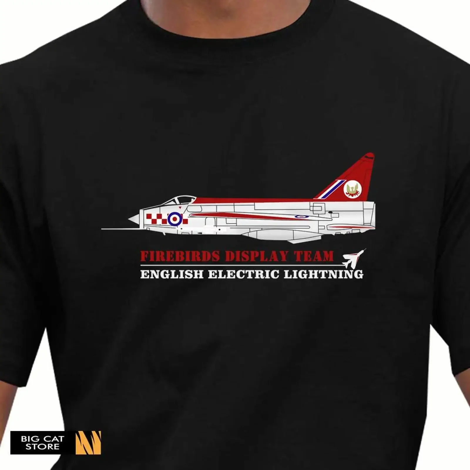 Фото Футболка Aeroclassic Firebirds English Electric Lightning Aircraft Illustration, винтажная, с эффектом потертости, удобная, повседневная, мужская №1
