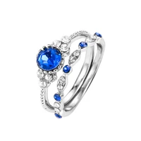 fashion jewelry round blue wedding engagement rings for women two piece simple temperament setting ladies single