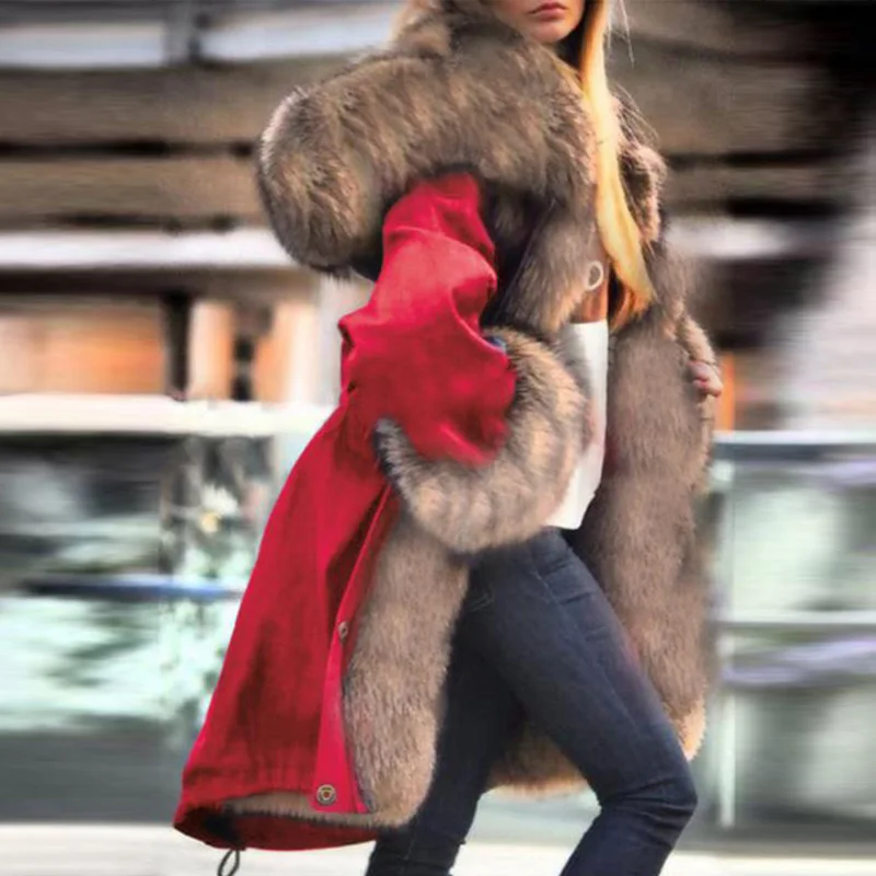 

Lady Winter Fashion Fur Collar Hooded Jacket Cardigan Autumn Office Elegant Casual Long Waist Jacket Coat 2022 Women's Coat