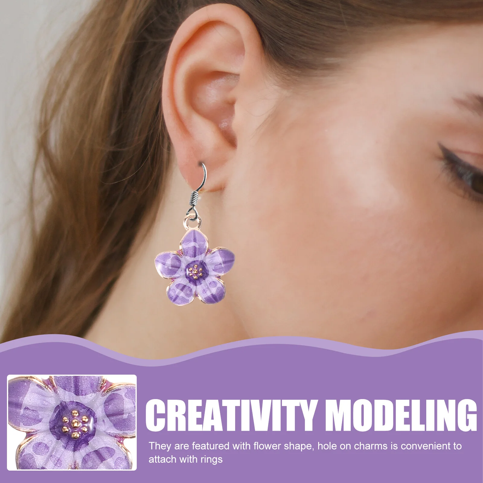 50 Pcs Dainty Jewelry Hanging Flowers Pendant DIY Decoration Accessory Craft Necklace Charm Purple Alloy Decors Decorative