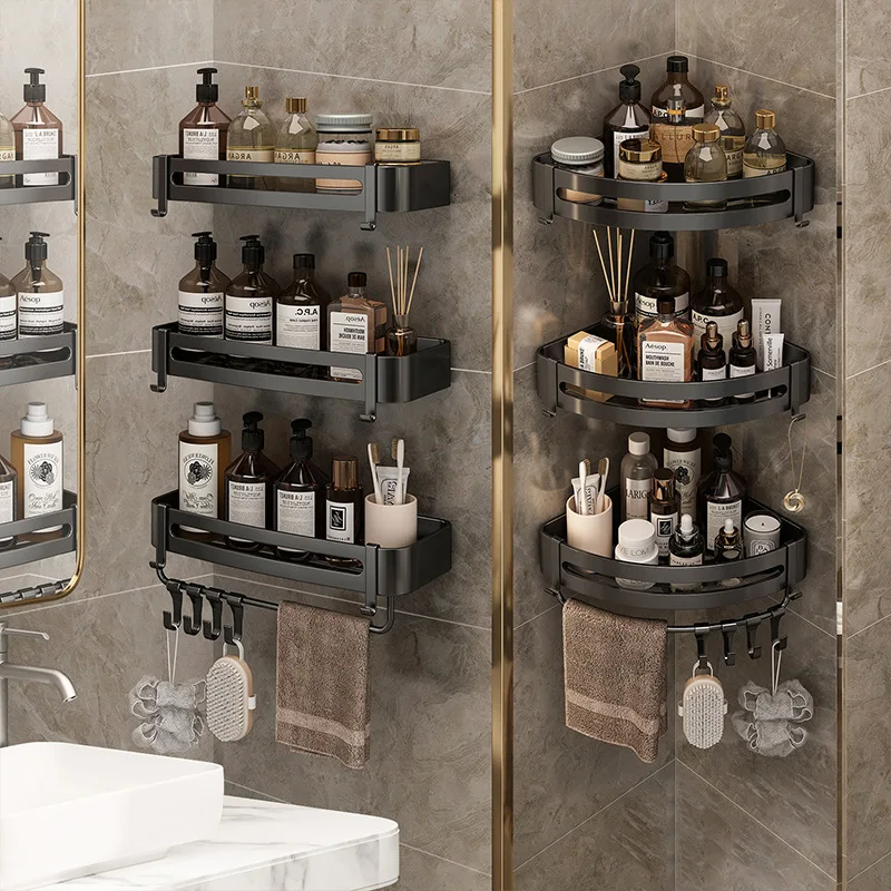 

Bathroom Toilet Storage Free Punch Toilet Shelf Washstand Triangular Basket Storage Bath Wall-mounted Bathroom Accessories