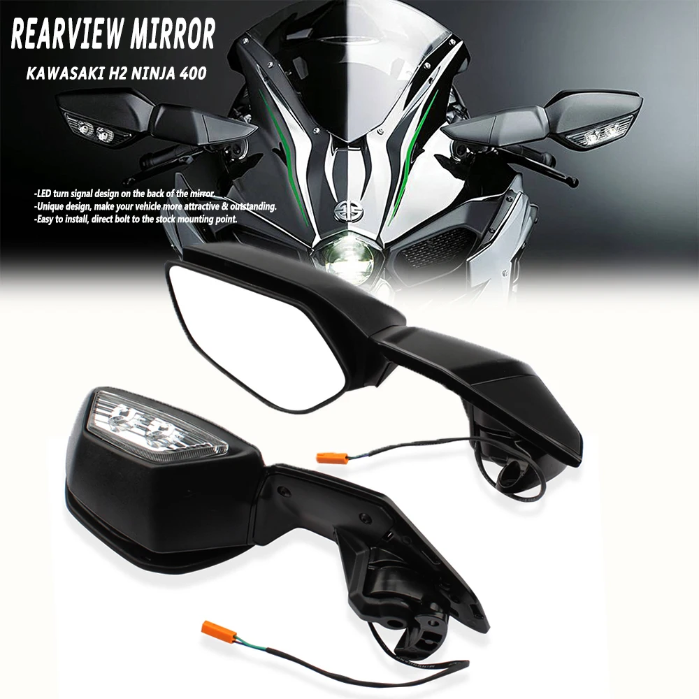 

Motorcycle NEW Rear View Mirrors Fit For Kawasaki H2 NINJA 400 ZX-6R ZX10R Motorcycle Rotable LED Turn Signal Rear View Mirror