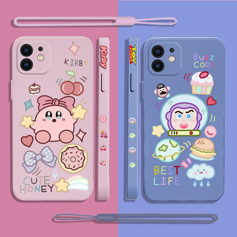 

Toy Story Buzz Lightyear Kirbys Phone Case For iPhone 14 13 12 11 Pro Max Mini X XR XS SE 2020 8 7 Plus 6 6S Plus With Lanyard