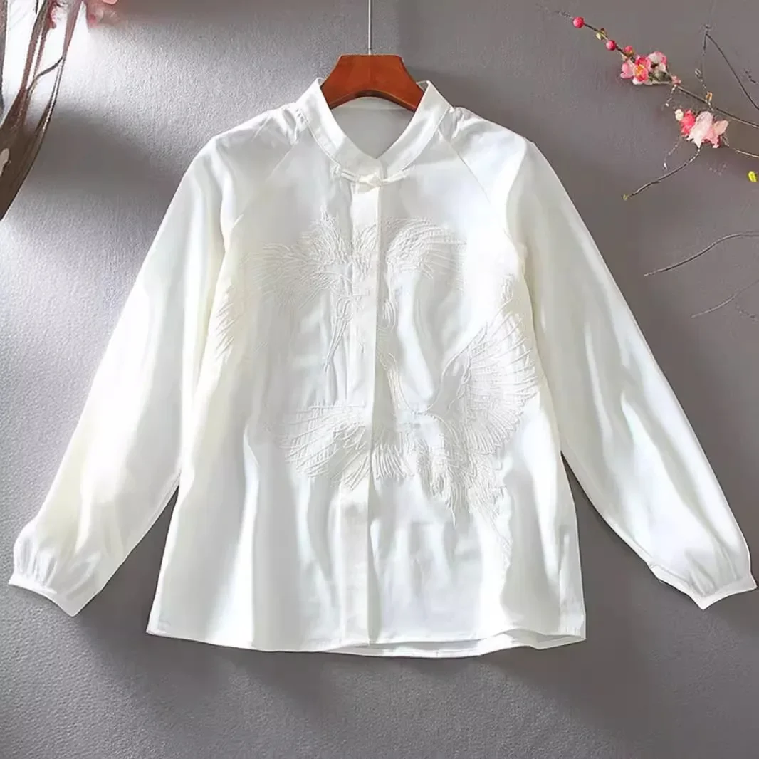 Элегантный шифоновый воротник-стойка с длинными рукавами и вышивкой