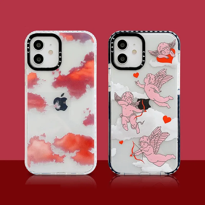 

Cute Clouds Angel Pattern Transparent Phone Cases For iPhone 13 12 11 Pro Max XR XS MAX 8 X 7 SE Couple Anti-drop Soft TPU Cover