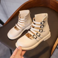 kids fashion solid black hollow pu girls high top sandals japanese style children fashion summer 2022 boys boots covered toes