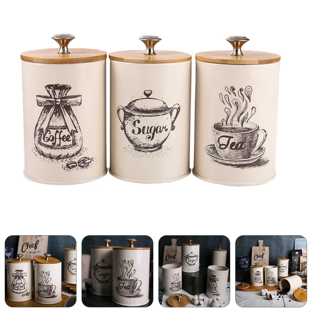 

3 Pcs Food Containers Lids Storage Tank Cans Covers Tea Leaf Sugar Coffee Dust-proof Kitchen Jar Jars