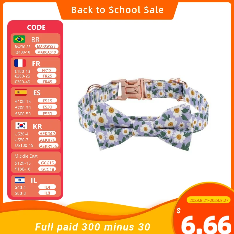 

Gift D Ring Soft Comfortable Adjustable Length Bow Tie For Girls Outdoor Walking Floral Print Party Small Medium Dog Collar