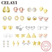 celayi 925 silver stud earrings for women pearl round love geometric stud earrings simple versatile design stud earrings jewelry