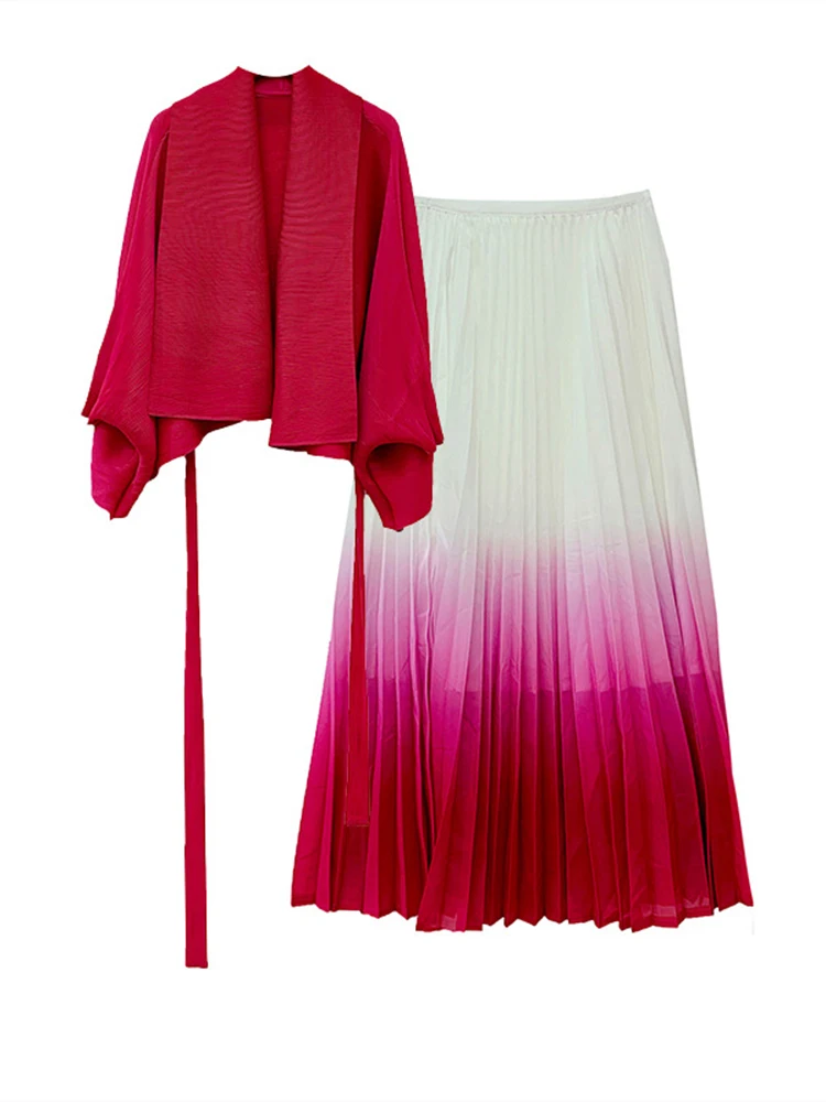 LANMREM градиентный плиссированный комплект женский однотонный плащ на шнуровке со