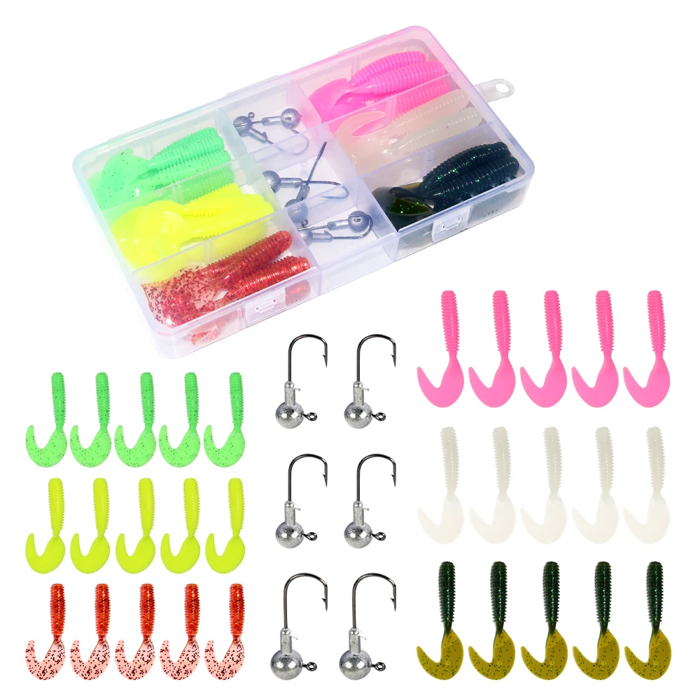 

36Pcs Winter Lead Jig Head Hook Fishing Lure Set Soft Bait with Hook Artificial Rubber Baits for Bass Carp Pike Zander Jigging